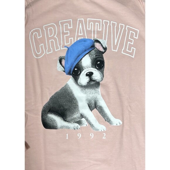 H&M Girls Size 6X/7 Pink Long Sleeve Graphic Tee! Dog With Beret! Creative! - Picture 2 of 6